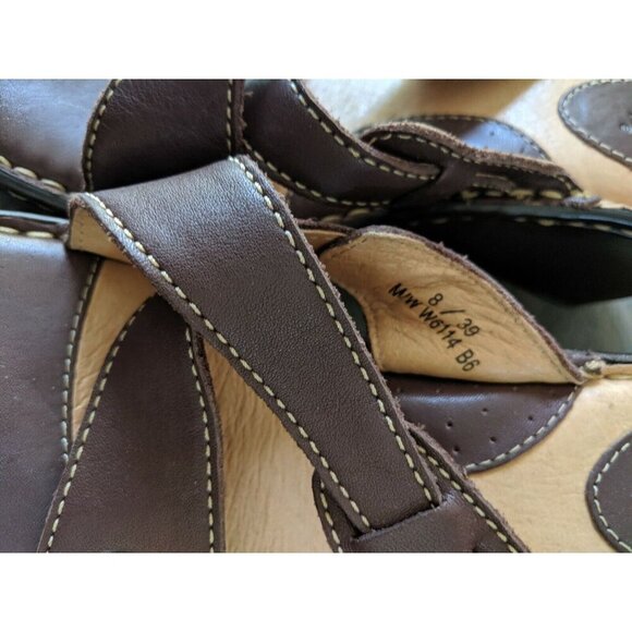 Born 8M Brown Leather Criss Cross Straps Slip On Platform Wedge Slides Sandals - Picture 4 of 8